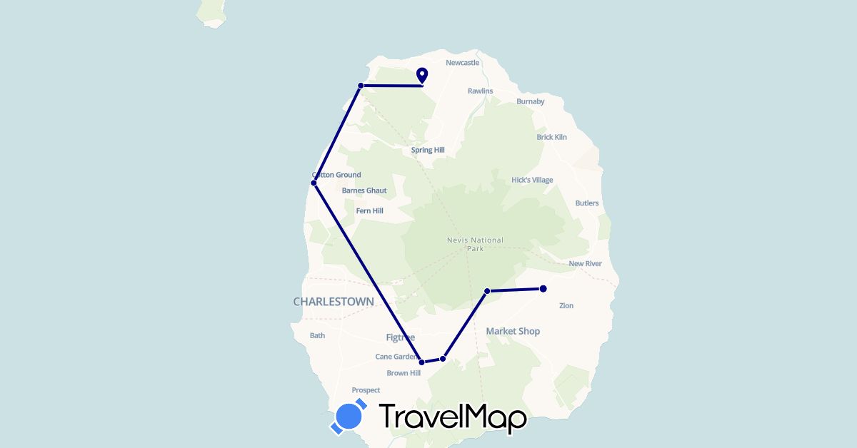 TravelMap itinerary: driving in Saint Kitts and Nevis (North America)